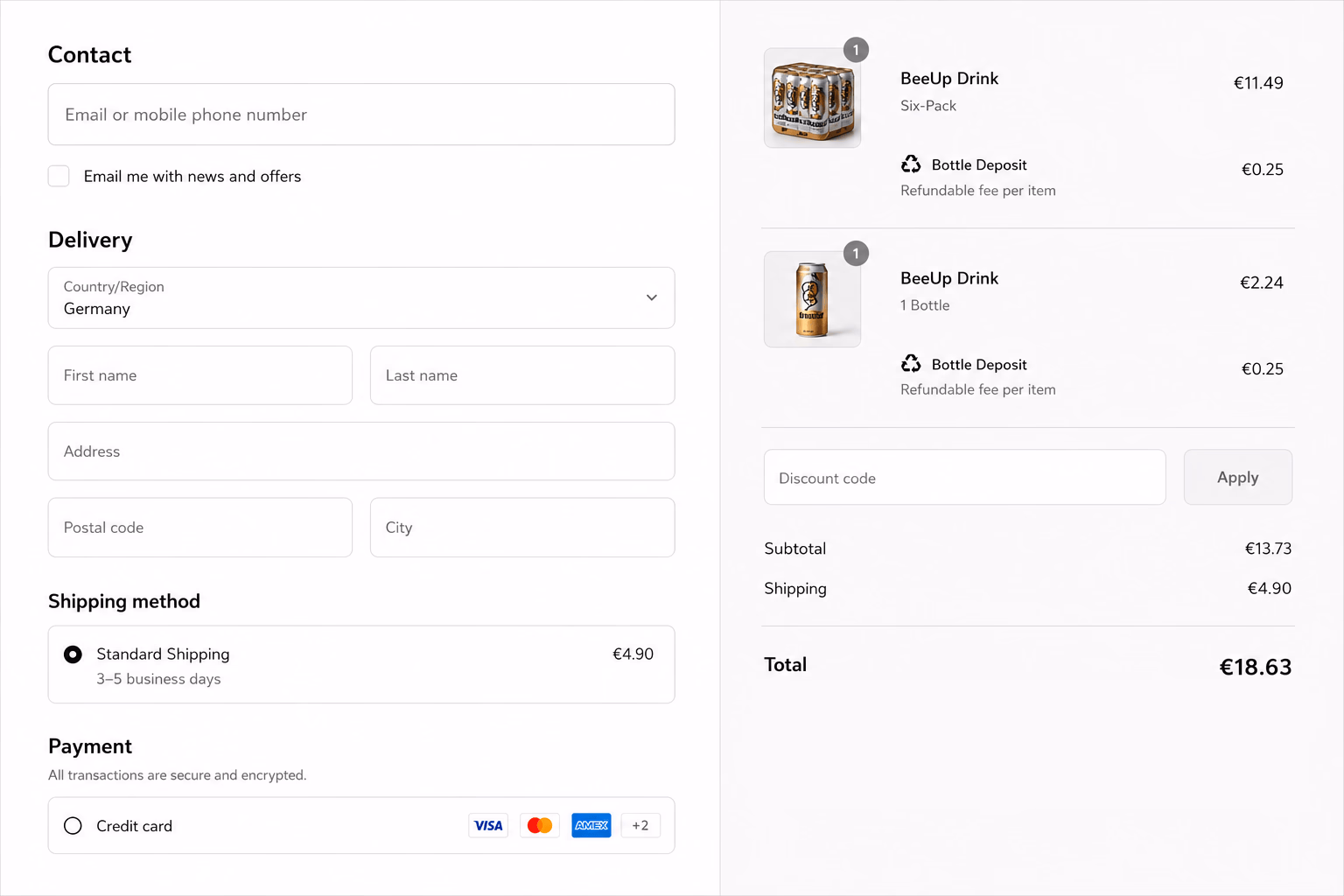 A bottle deposit itemized in Shopify checkout